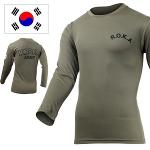 카키 군인 긴팔 티셔츠